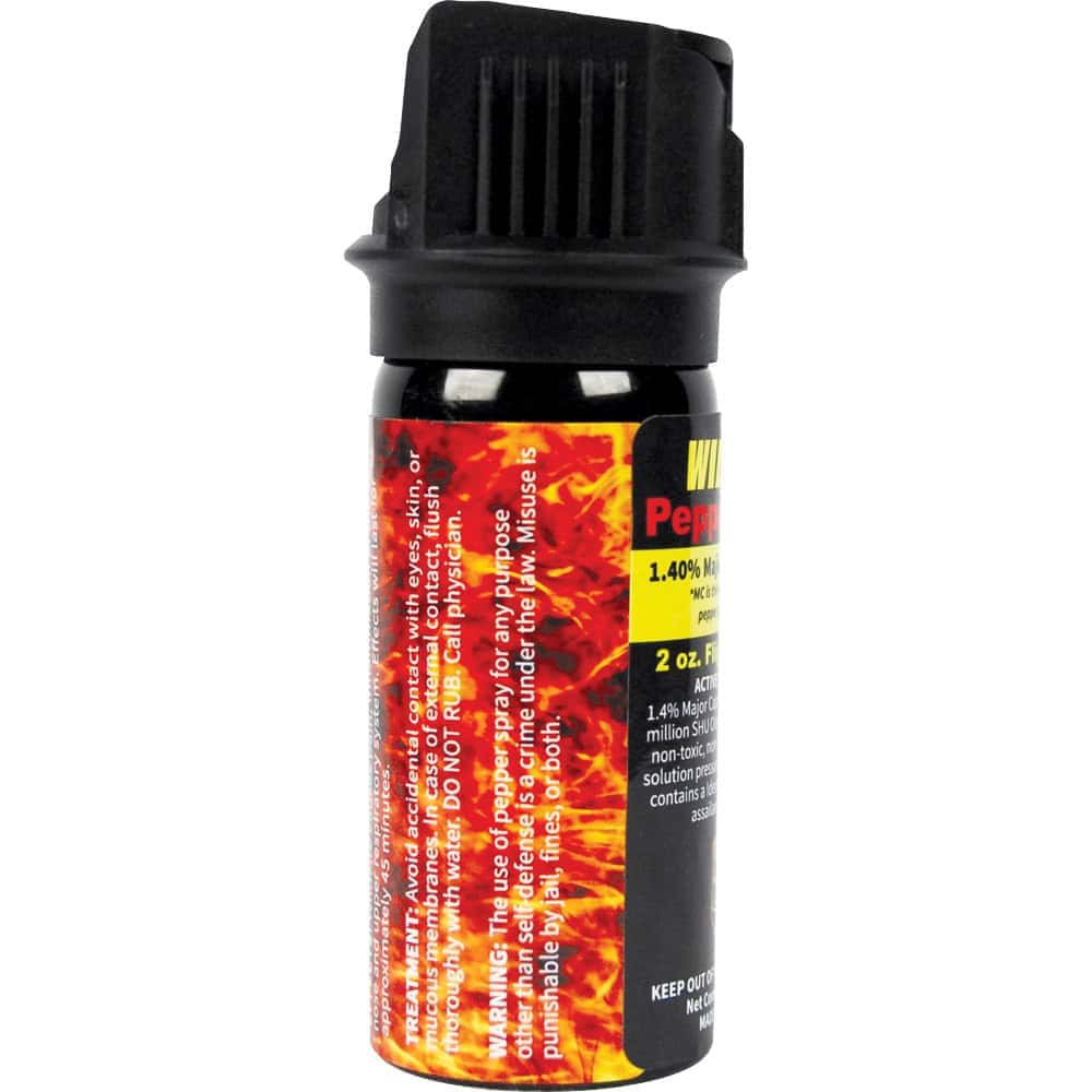 2 Ounce Flip Top WildFire MC Pepper Spray Stream Side View