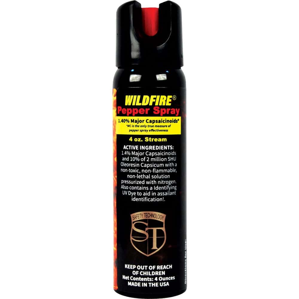 4 Ounce Flip Top WildFire MC Pepper Spray Stream Front View