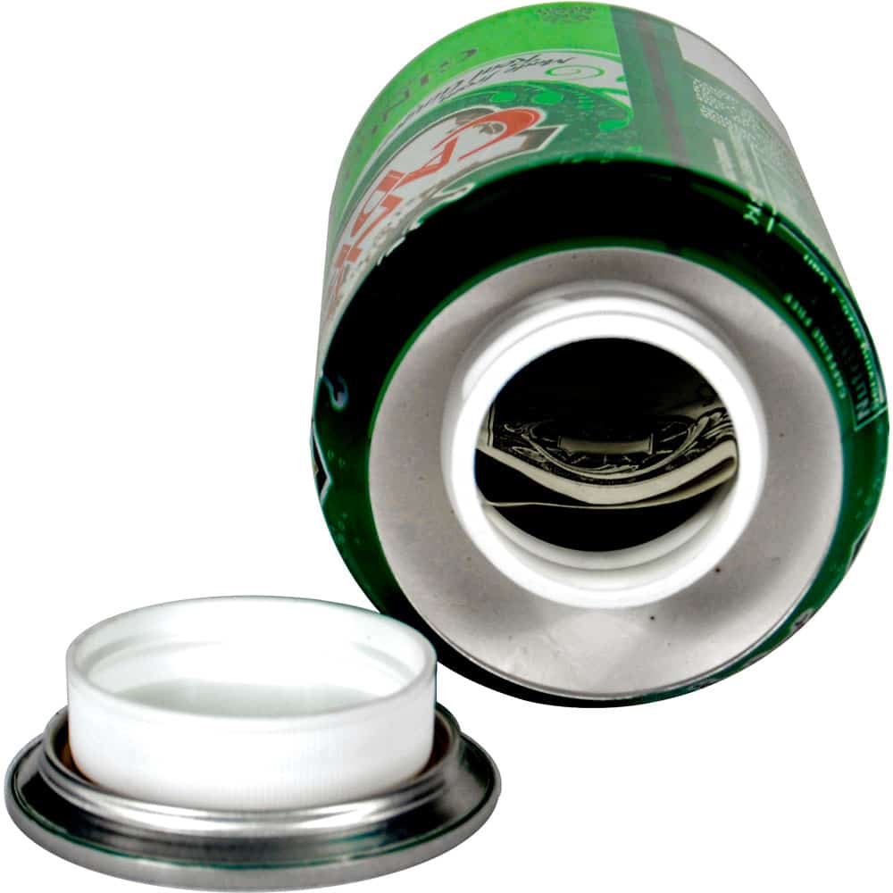 Canada Dry Ginger Ale Diversion Safe - Bottom Open. This safe cleverly disguises as a common household soda, offering a discreet and secure storage solution for your valuables