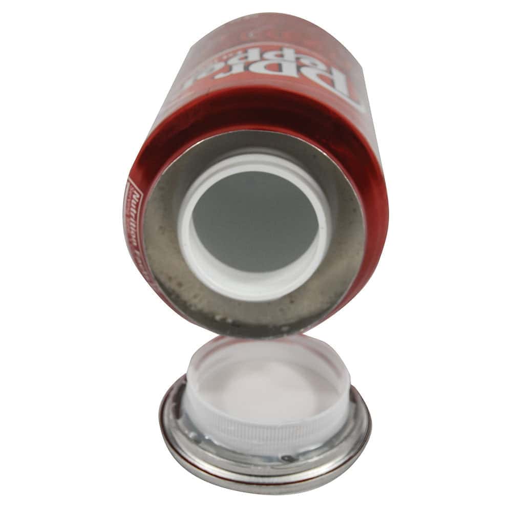 Dr. Pepper Diversion Safe - Bottom Removed. This safe cleverly disguises as a common household soda, offering a discreet and secure storage solution for your valuables