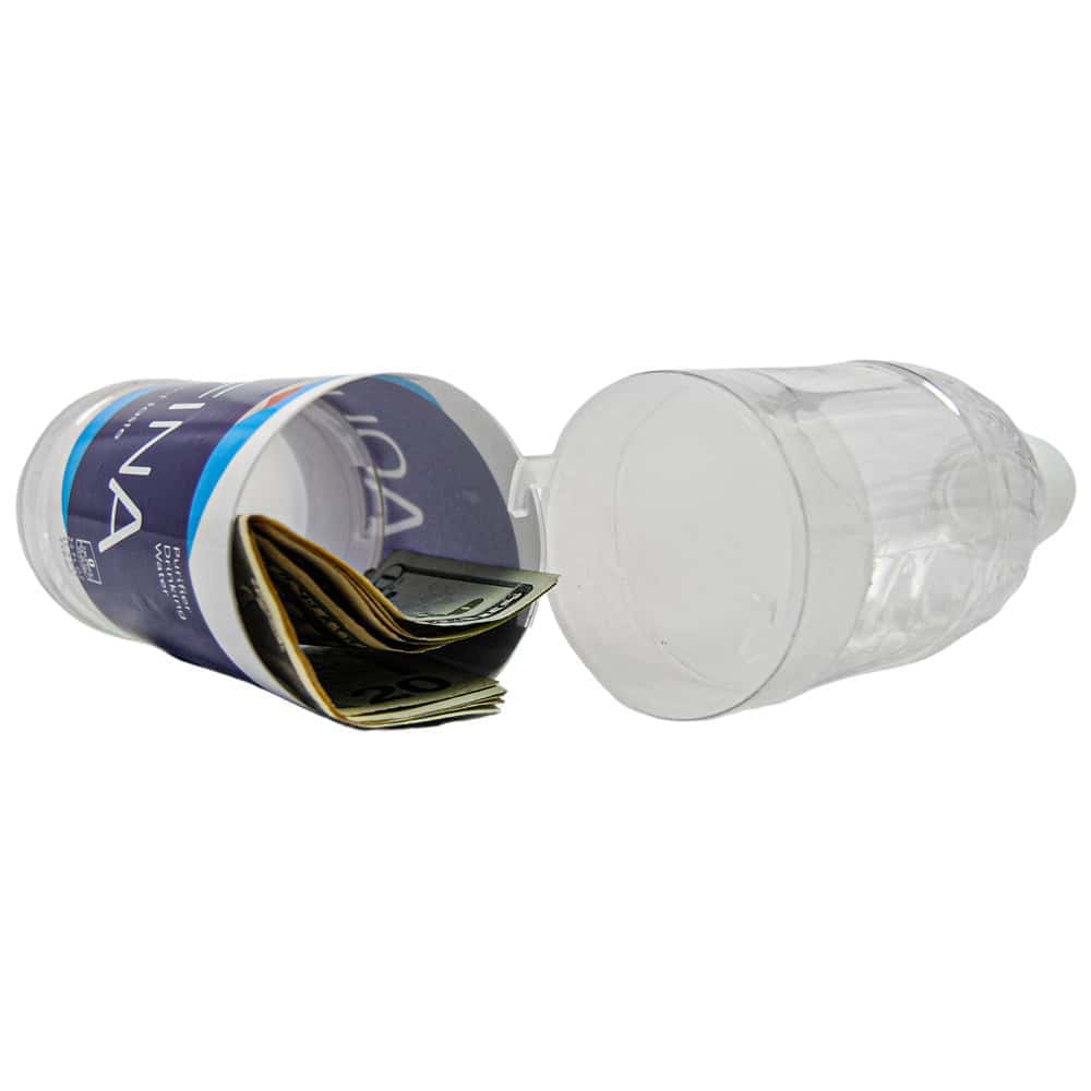 Water Bottle Diversion Safe - Top Removed for Demonstration Purposes. This allows for a clear view of the hidden compartment, showcasing the discreet storage capabilities of this realistic water bottle design