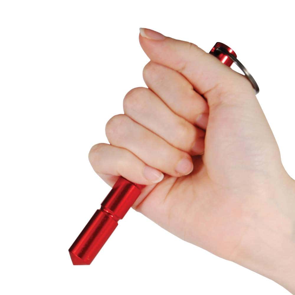 Red Kubotan Aircraft Grade Aluminum Keychain in Hand