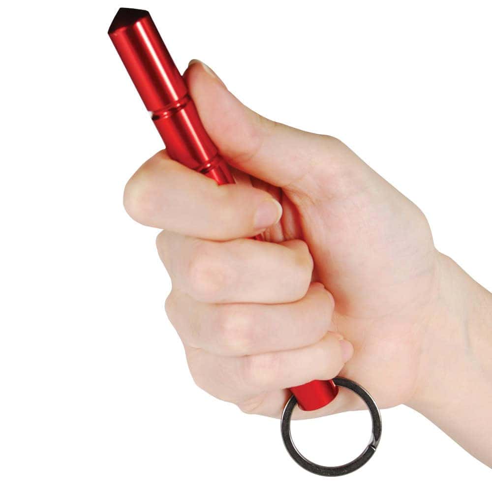 Red Kubotan Aircraft Grade Aluminum Keychain in Hand