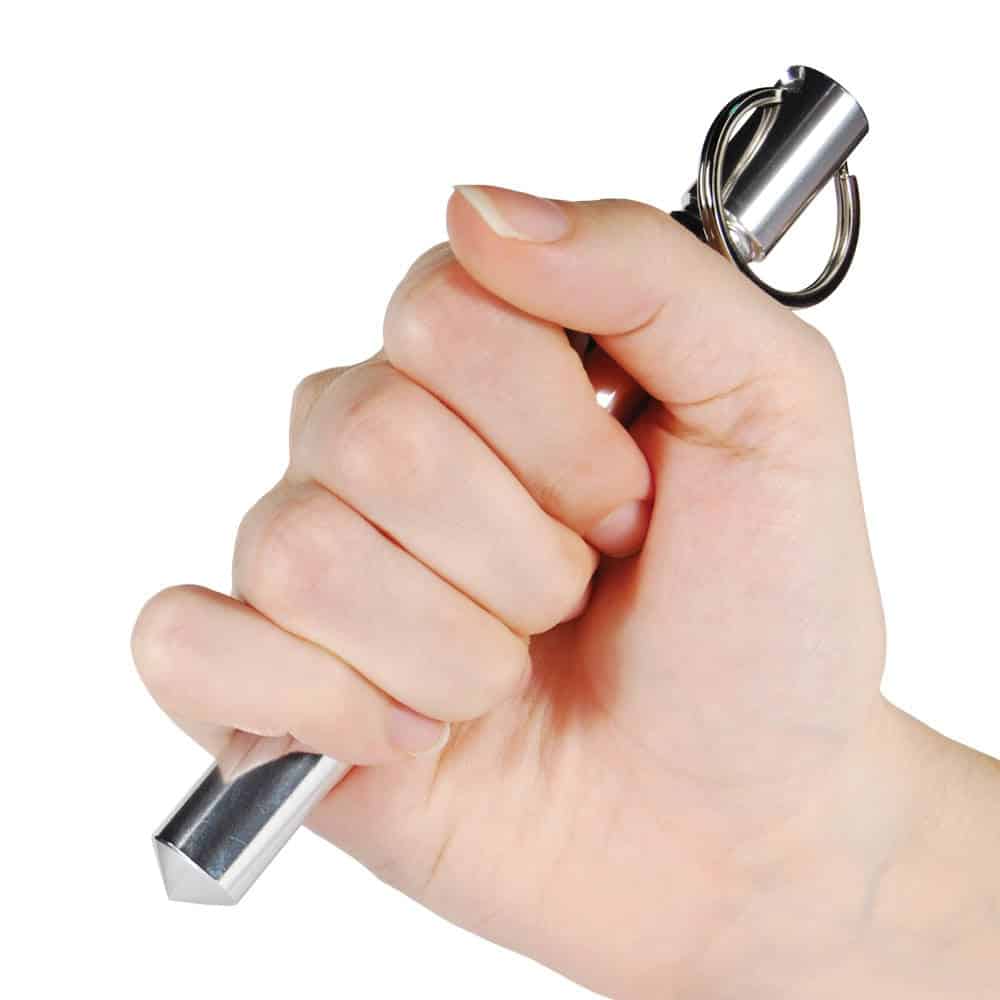 Silver Kubotan Aircraft Grade Aluminum Keychain in Hand
