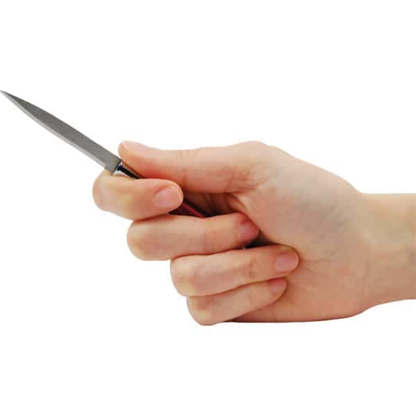 Red Pen Knife with Blade Exposed in Hand