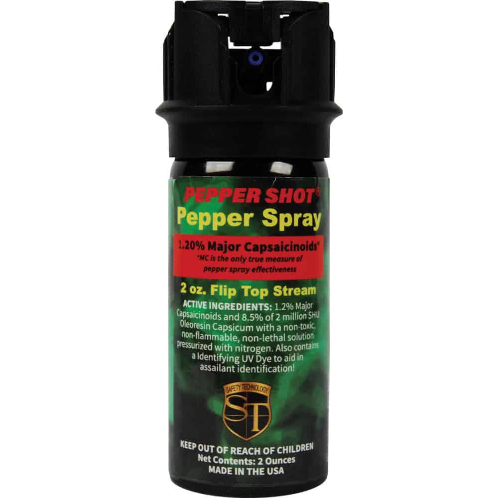 Pepper Shot 2 Ounce Flip Top Pepper Spray with UV Dye Front View