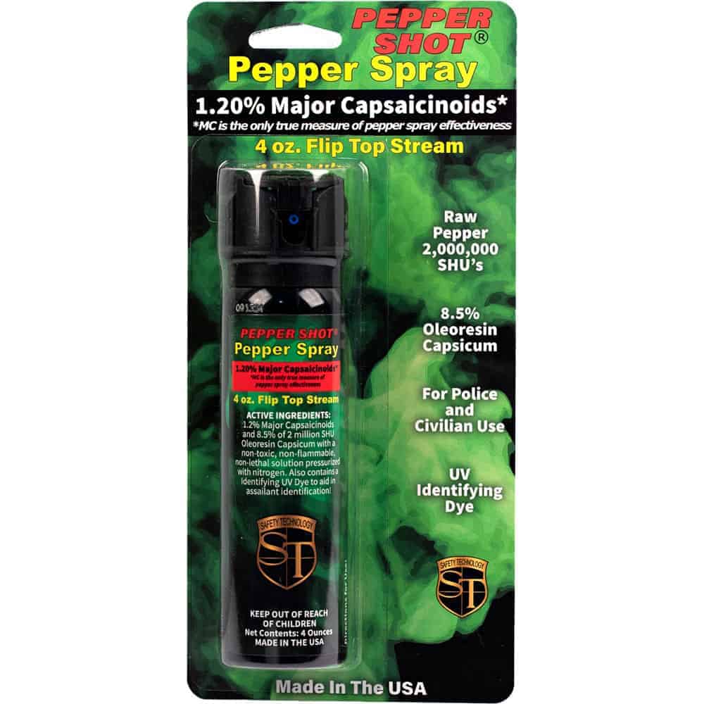 Pepper Shot 4 ounce Flip Top Pepper Spray Front View Retail Package