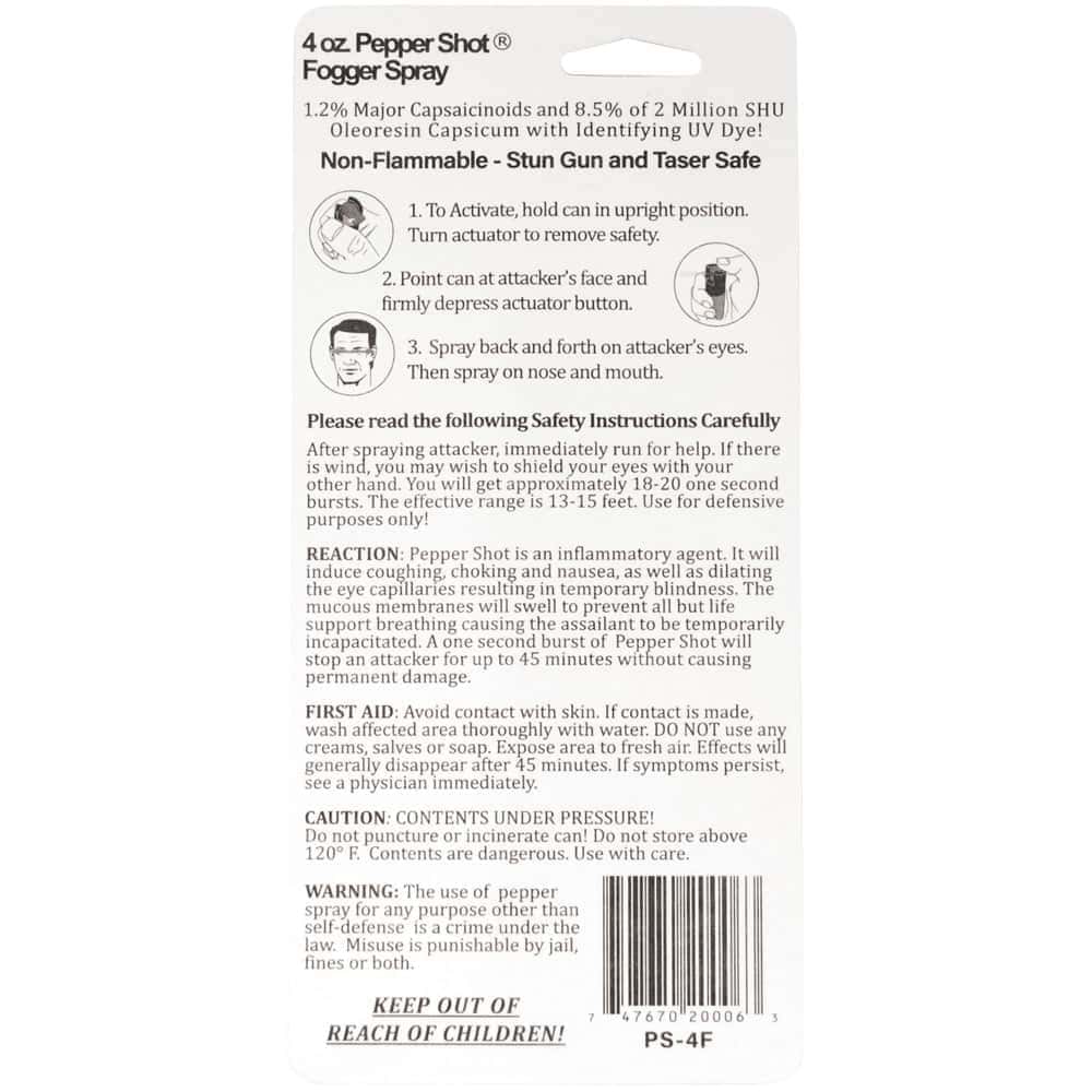 Pepper Spray 4 Ounce Pepper Spray Rear View in Retail Package with Instructions