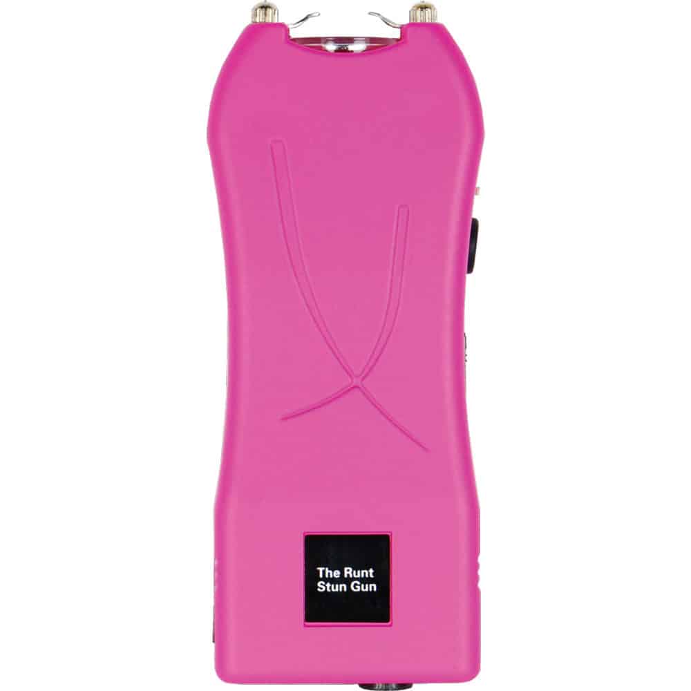 Pink Runt Rechargeable Stun Gun With Flashlight And Wrist Strap Disable Pin Front View