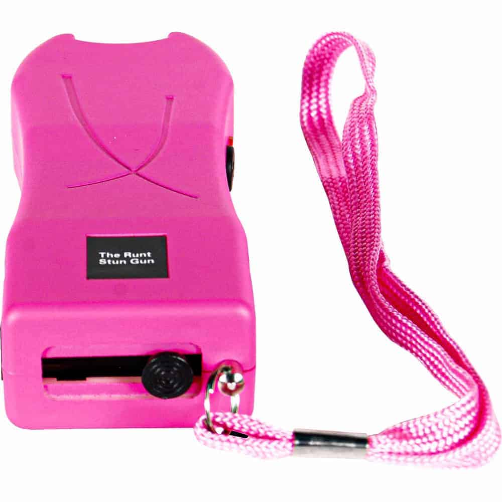 Pink Runt Rechargeable Stun Gun With Flashlight And Wrist Strap Disable Pin Bottom View
