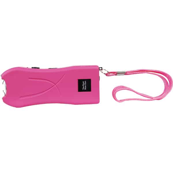 Pink Runt Rechargeable Stun Gun With Flashlight And Wrist Strap Disable Pin Front View