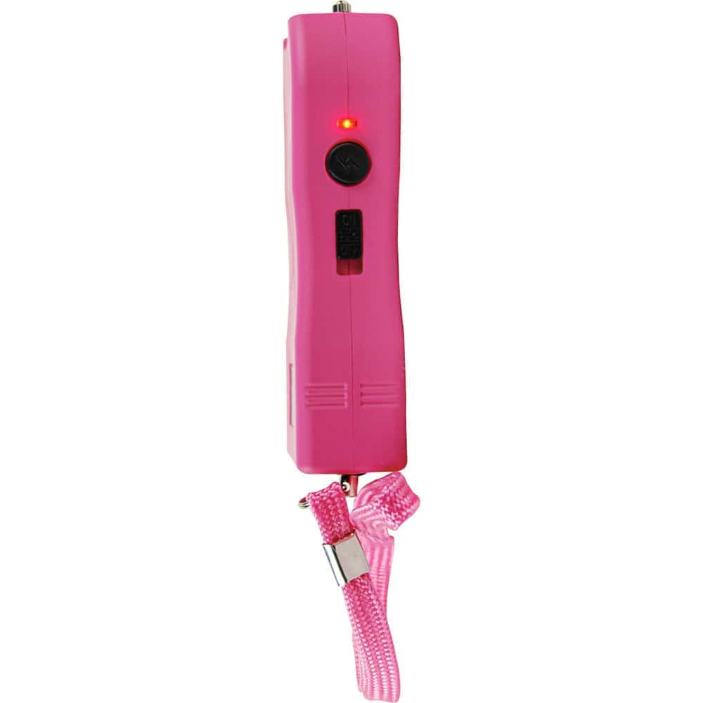 Pink Runt Rechargeable Stun Gun With Flashlight And Wrist Strap Disable Pin Side View