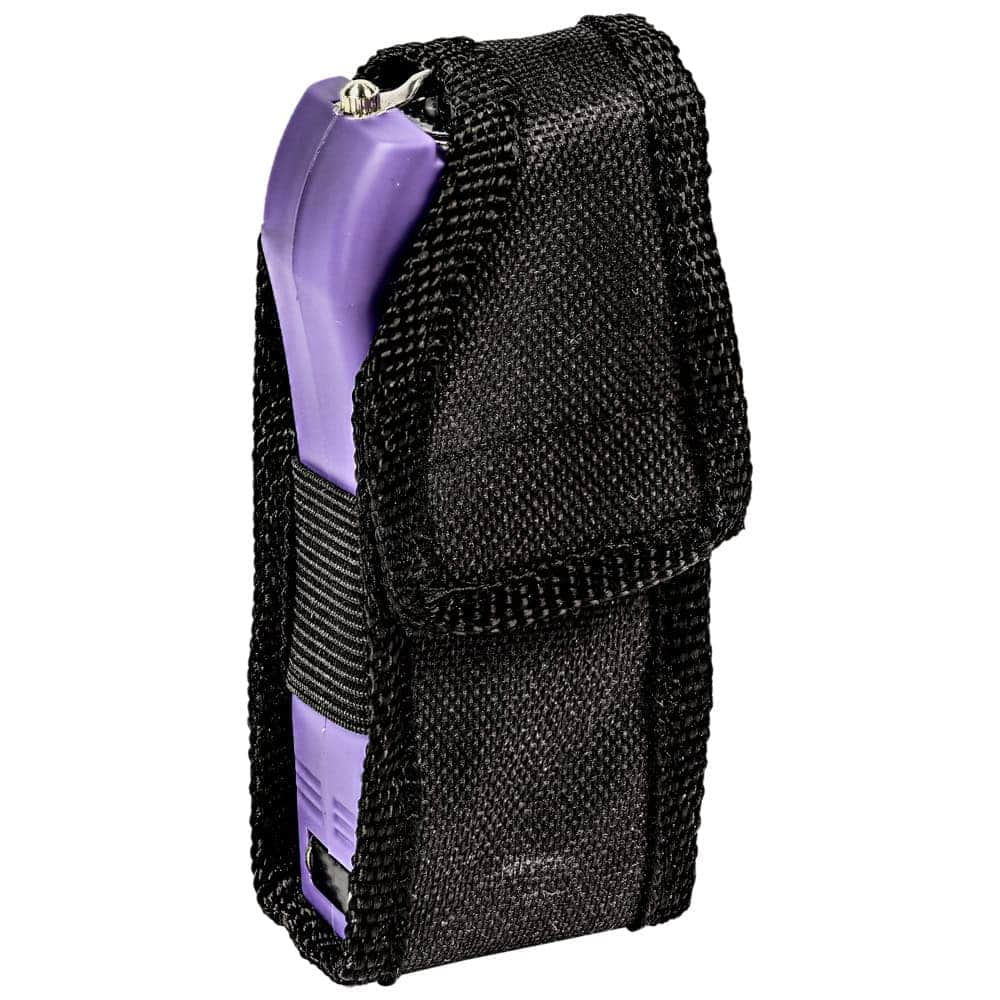 Purple Runt Rechargeable Stun Gun With Flashlight And Wrist Strap Disable Pin in Nylon Case
