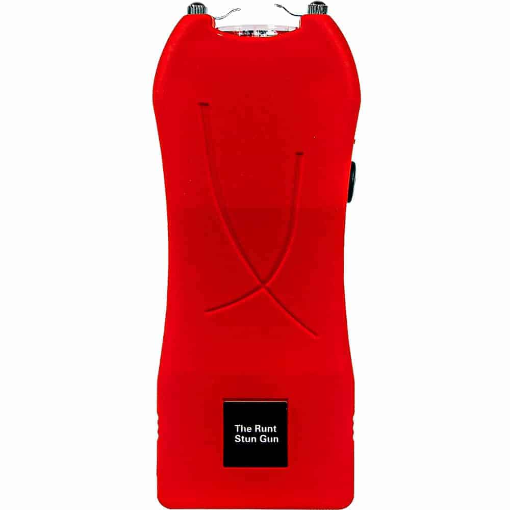 Red Runt Rechargeable Stun Gun With Flashlight And Wrist Strap Disable Pin Front View