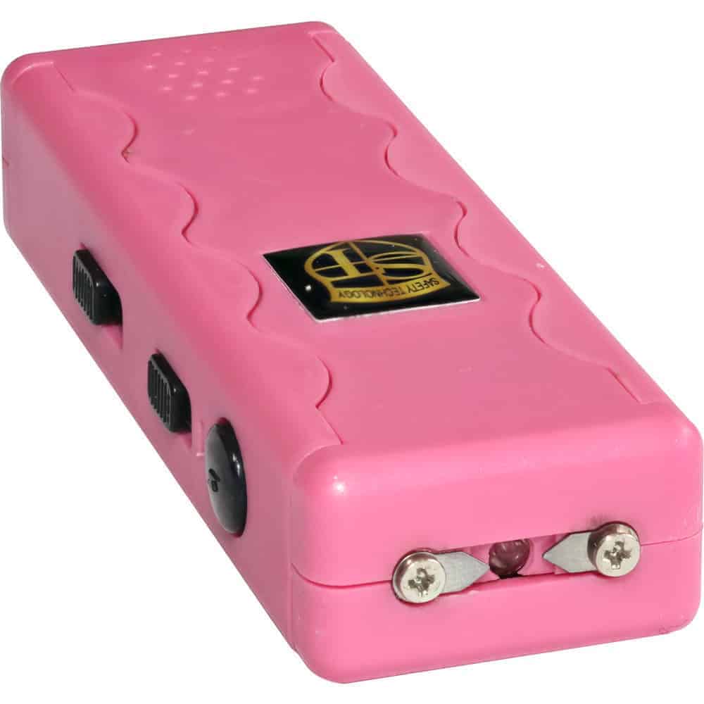 Pink SAL Stun Gun with Alarm and Flashlight Top and Side View with Buttons