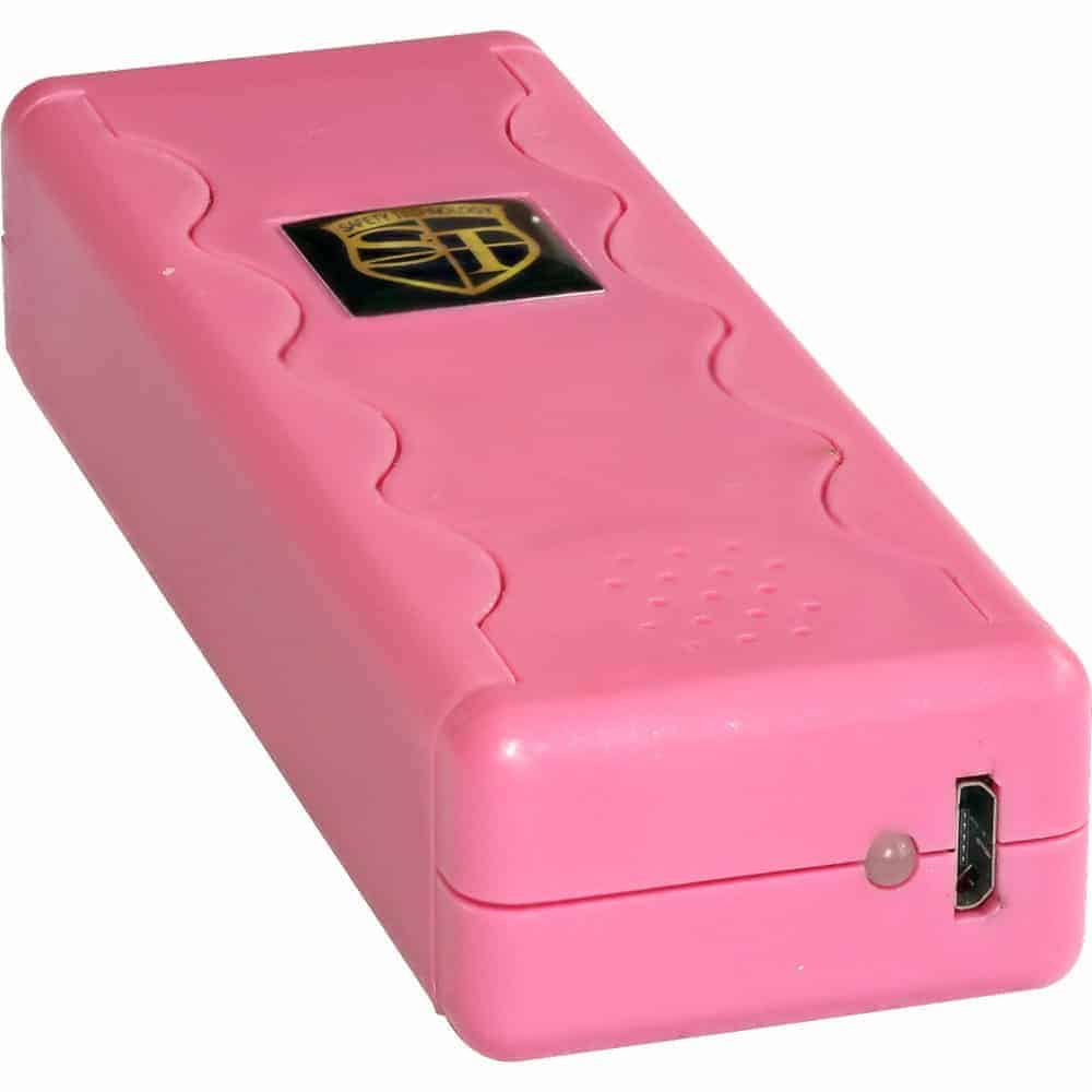 Pink SAL Stun Gun with Alarm and Flashlight Bottom View with Charging Port