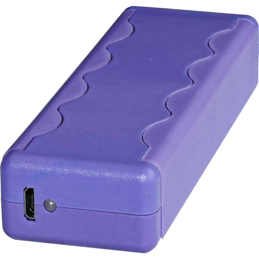 Purple SAL Stun Gun with Alarm and Flashlight Bottom View with Charging Port