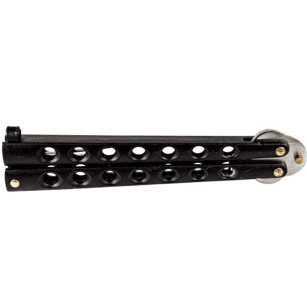 Black Handle Butterfly Knife with Round Hole Design Closed