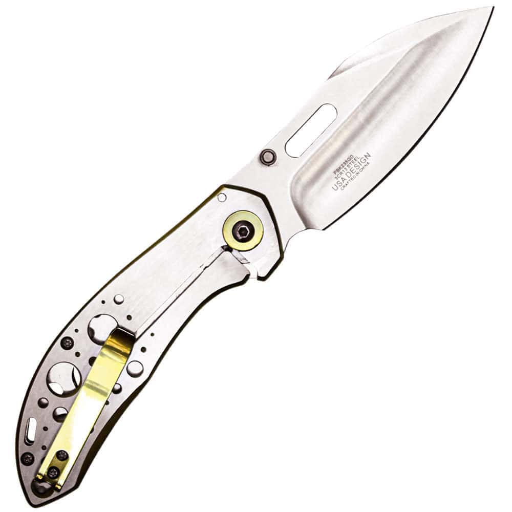 Assisted Open Folding Pocket Knife with Two Tone Blade Opened with Belt Clip