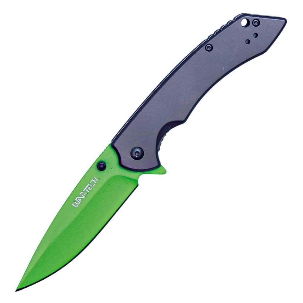 Green Blade Assisted Open Folding Pocket Knife Open View