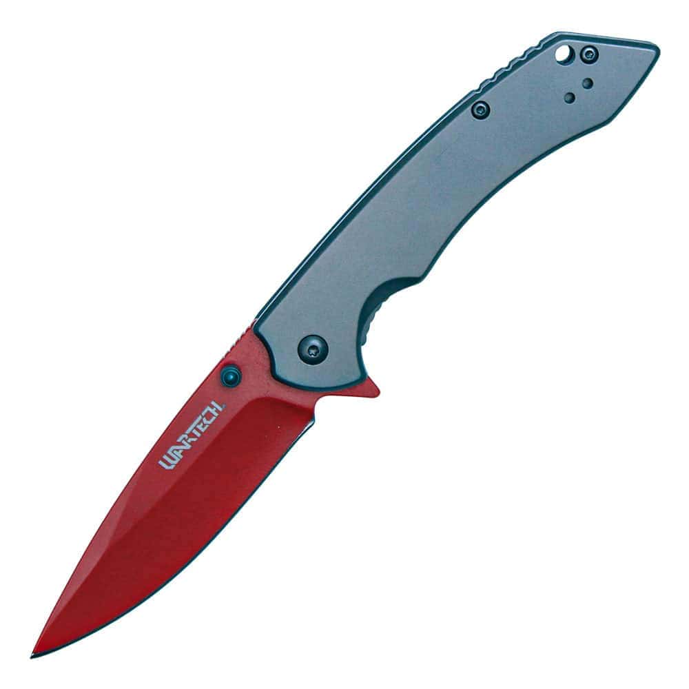 Red Blade Assisted Open Folding Pocket Knife Open View