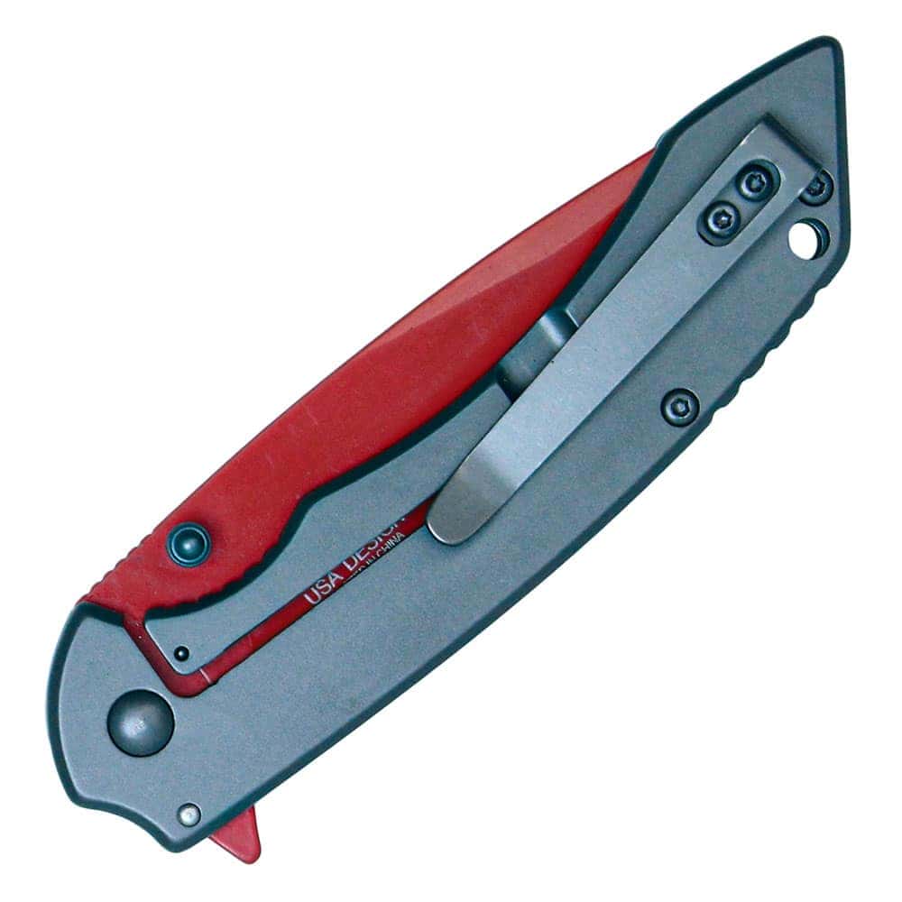 Red Blade Assisted Open Folding Pocket Knife Closed with Belt Clip