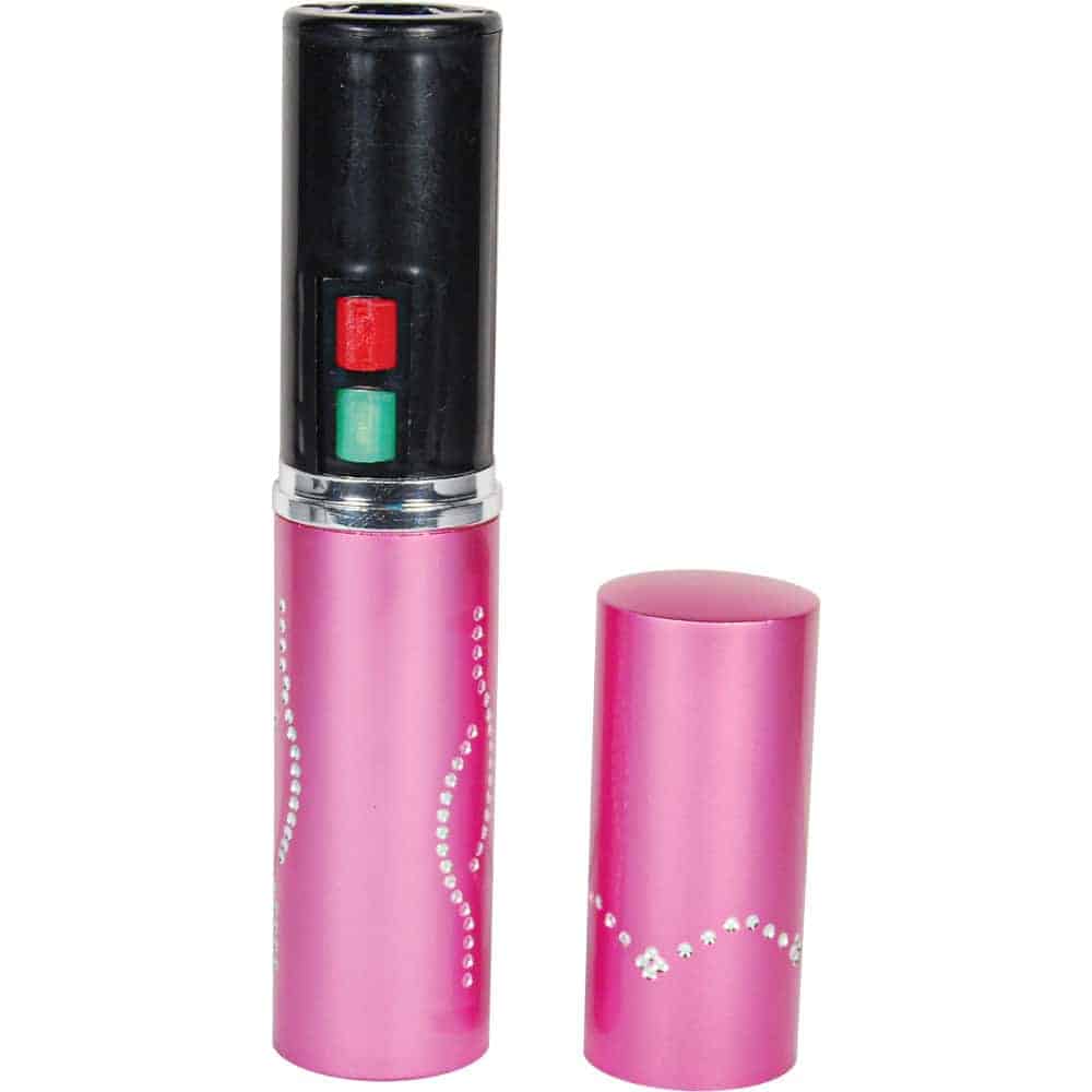 Pink 25 Million Volt Lipstick Stun Gun Rechargeable With Flashlight With Cap Removed