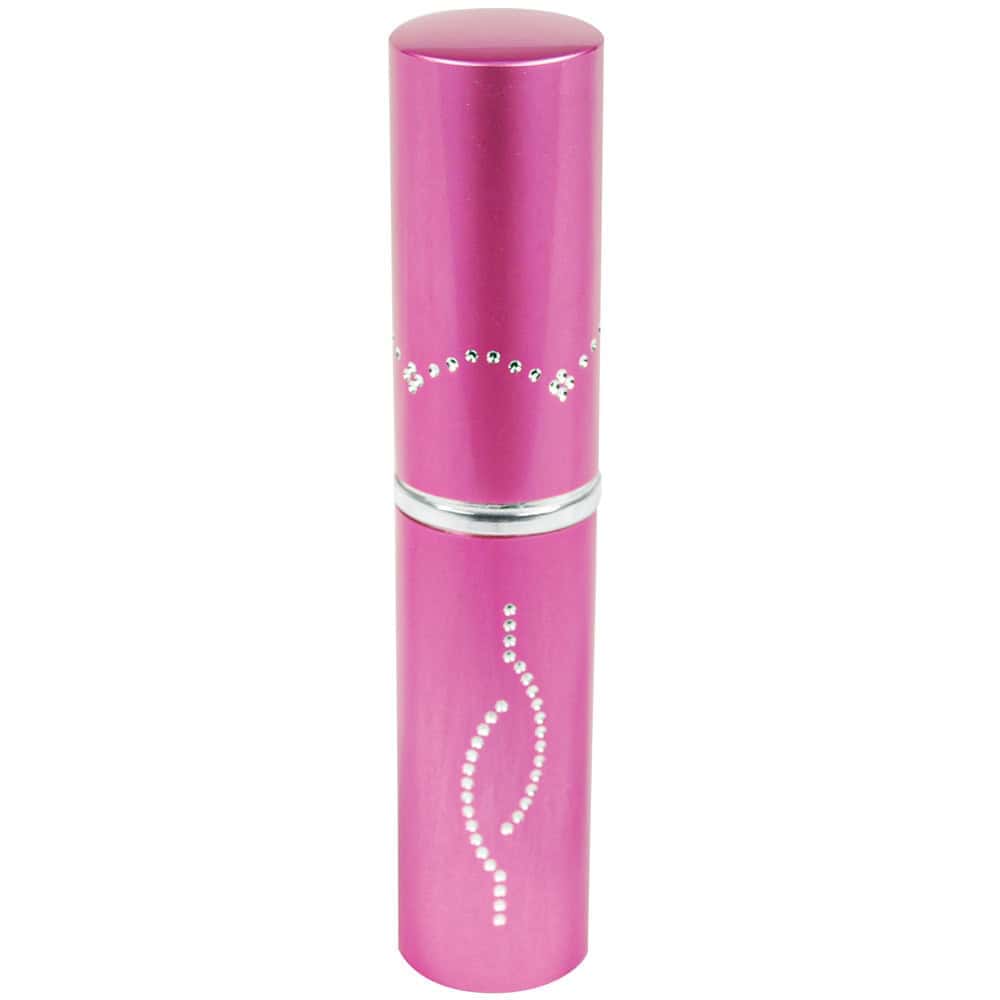 Pink 25 Million Volt Lipstick Stun Gun Rechargeable With Flashlight with Cap On