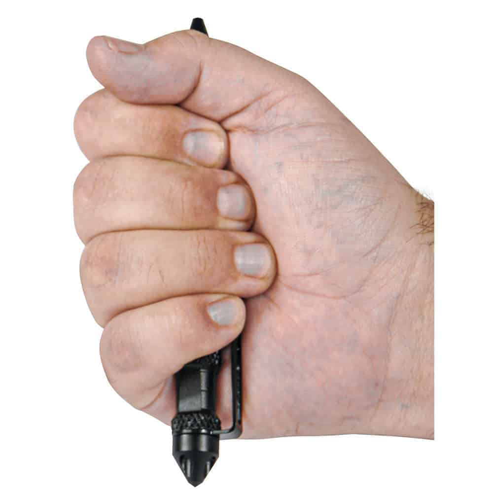 6" Long Tactical Black Twist Pen with Extra Refill. This pen is designed for durability and functionality, making it ideal for everyday use or tactical situations. The black twist mechanism ensures a smooth writing experience, and the included extra refill provides extended usability - Shown in Hand