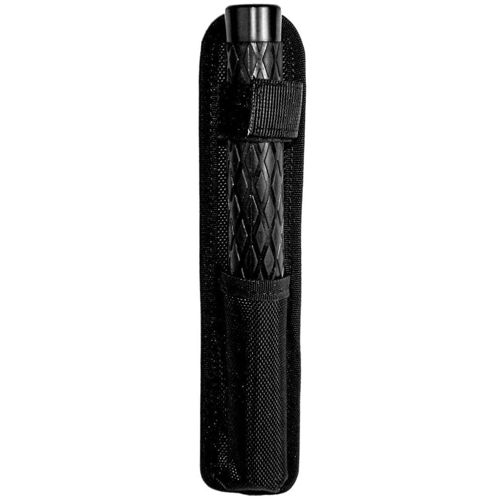 Telescopic Steel Baton With Rubber Handle Closed in Holster Front View