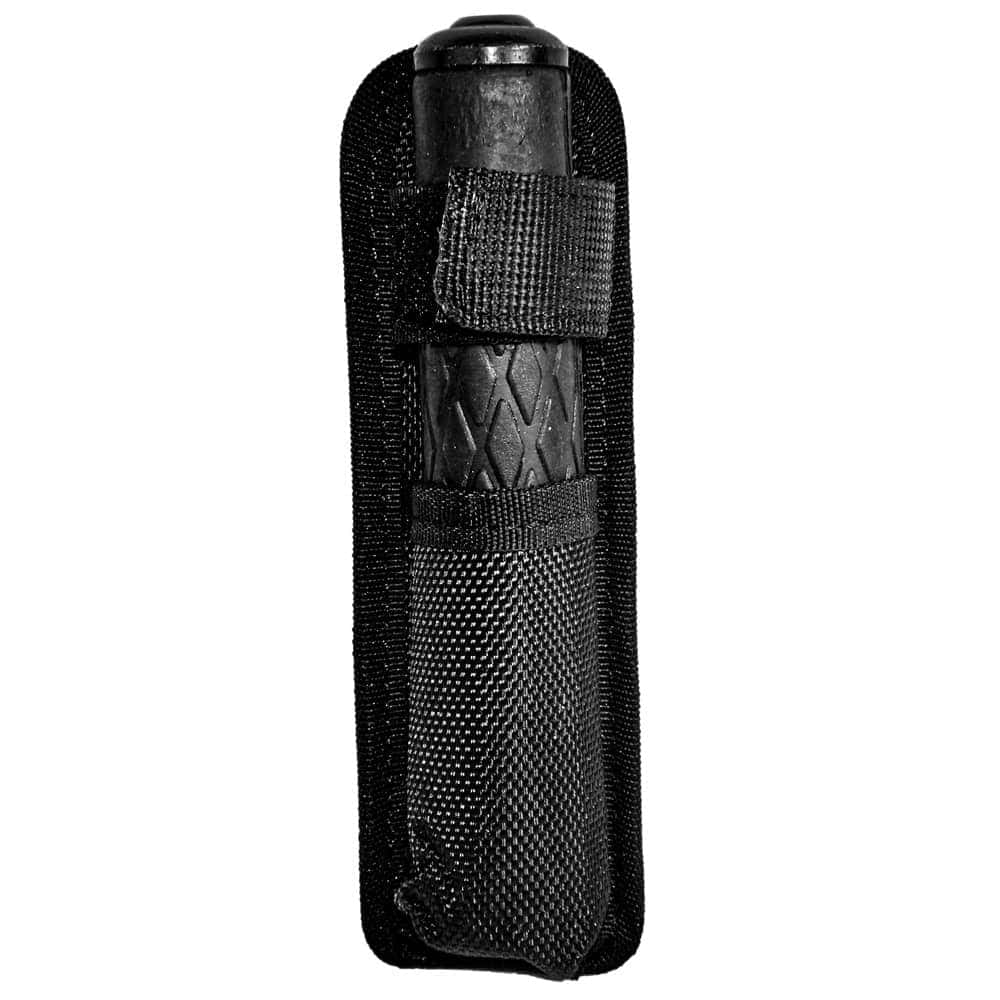 Telescopic Steel Baton With Rubber Handle Closed in Holster Front View