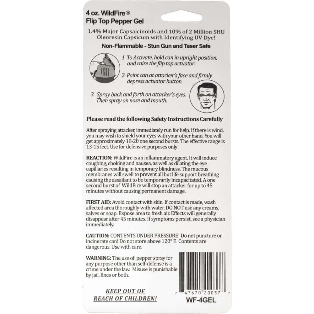 Wildfire Pepper Gel 4 Ounce Rear Retail Pagkage View with Description