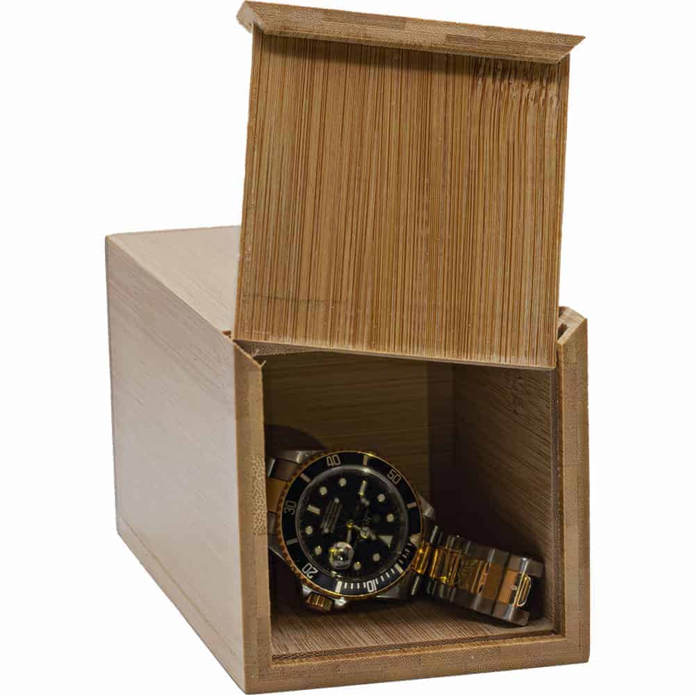 Bamboo Soap Dispenser Diversion Safe Shown with Bottom Open
