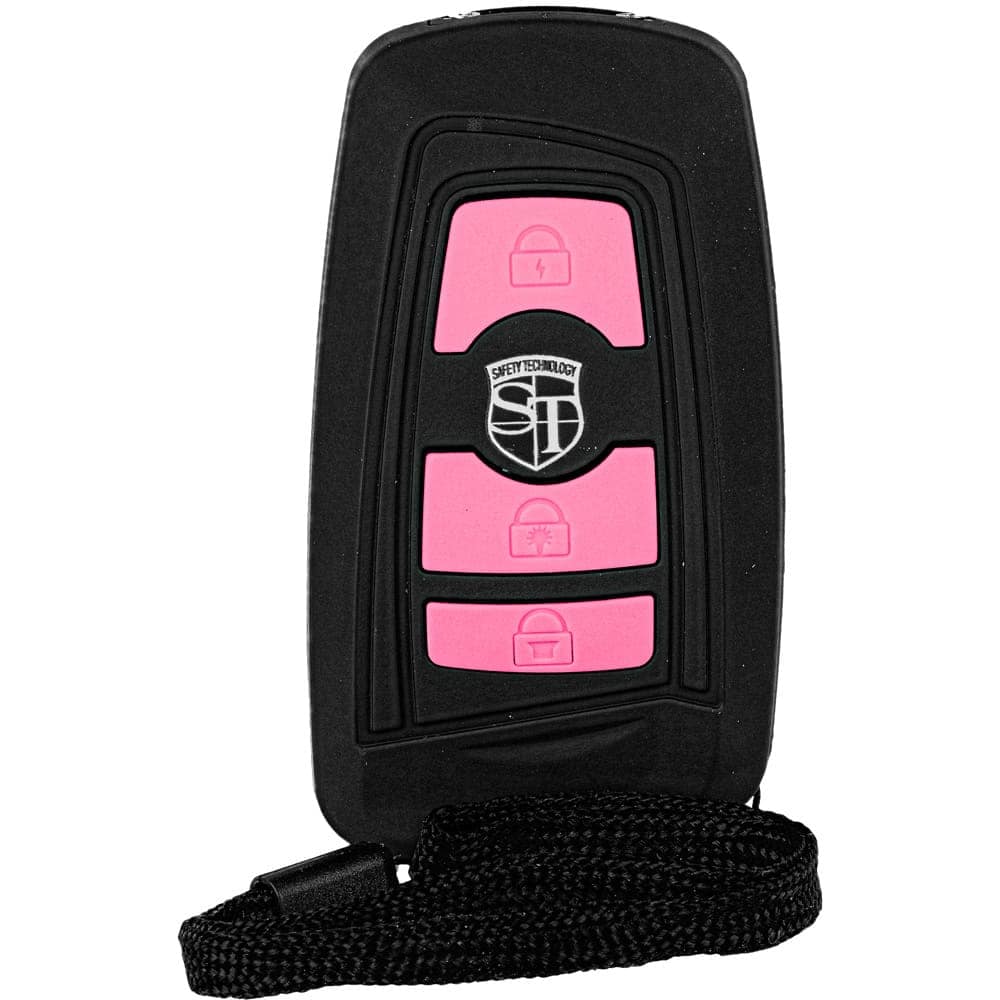 Pink and Black Triad 27 Million Volt Key Fob Stun Gun Front View with Wrist Strap