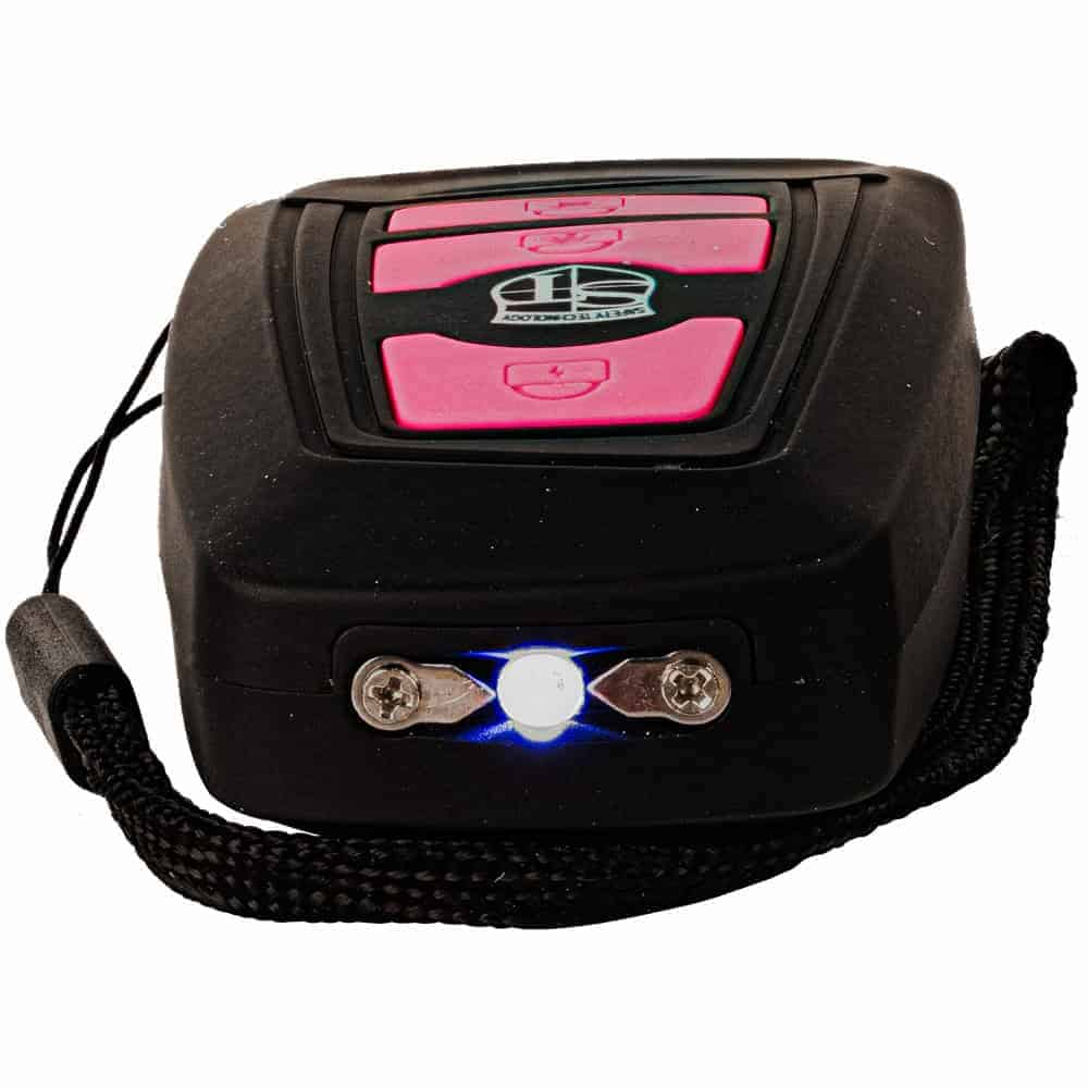 Pink and Black Triad 27 Million Volt Key Fob Stun Gun Flashlight View with Wrist Strap
