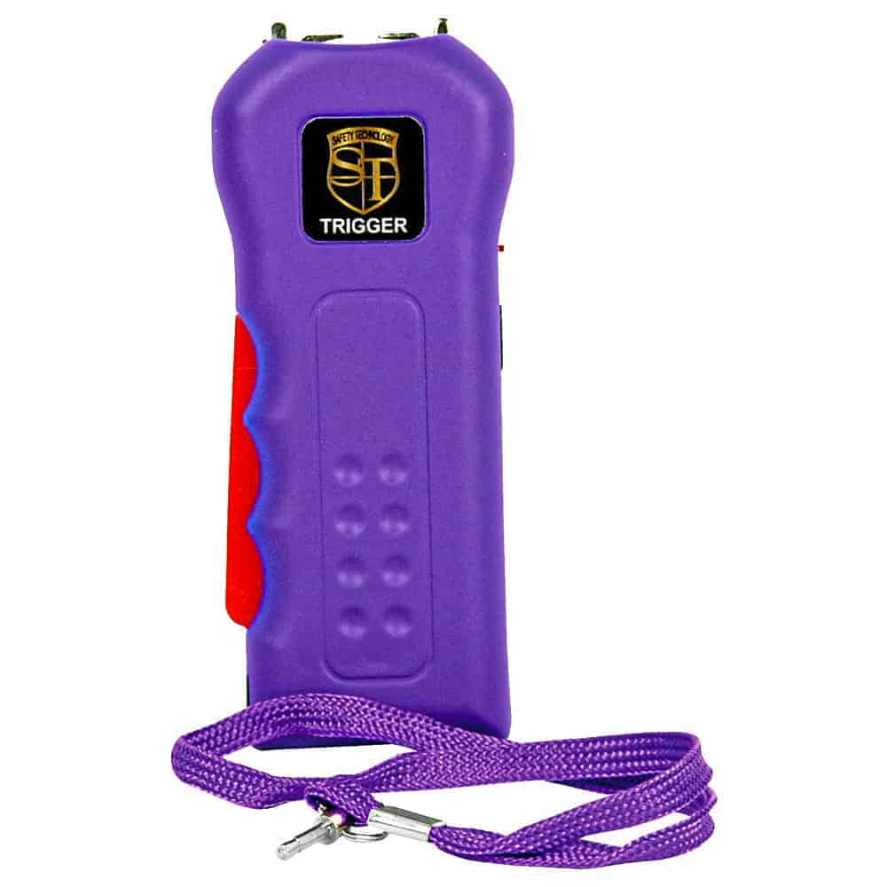 Purple 75 Million Volt Trigger Stun Gun Flashlight with Disable Pin Front View
