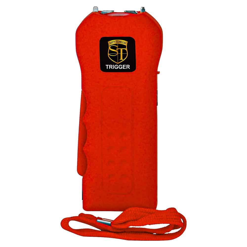 Red 75 Million Volt Trigger Stun Gun Flashlight with Disable Pin Front View