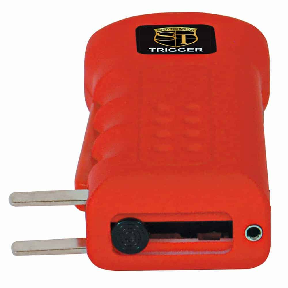 Red 75 Million Volt Trigger Stun Gun Flashlight with Disable Pin with Charging Plug Extended