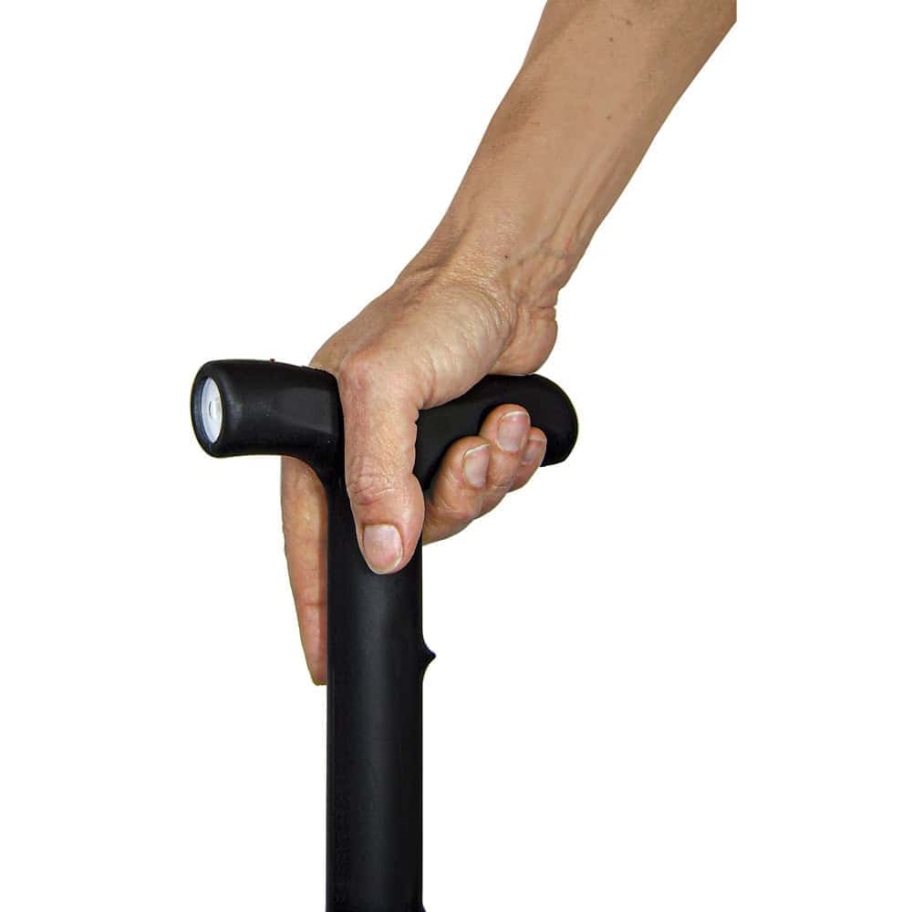 1 Million Volt Rechargeable ZAP Stun Cane with Flashlight Shown in Hand