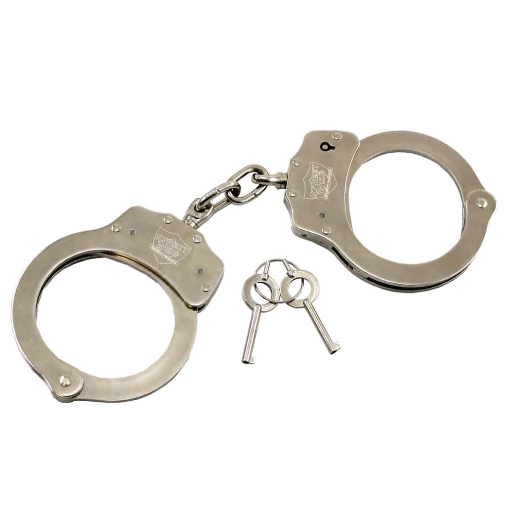 Streetwise Nickel-Plated Steel Handcuffs – Double Lock Mechanism, 22 Locking Positions, Push Pin System, Corrosion-Resistant Finish, 9.4 oz, Standard Key Operation, Two Keys Included, Professional Duty Grade