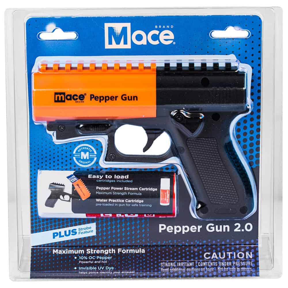 Mace Brand Pepper Gun 2.0 Includes OC Pepper Cartridge, Picatinny Rail, Water Practice Cartridge, and Dual Function LED | Advanced Safety Tech Mace Brand Pepper Gun 2.0 Includes Oc Pepper Cartridge, Picatinny Rail, Water Practice Cartridge, and Dual Function Led Advanced Safety Tech Mace Brand Pepper Gun 2.0 Includes Oc Pepper Cartridge, Picatinny Rail, Water Practice Cartridge, and Dual Function Led