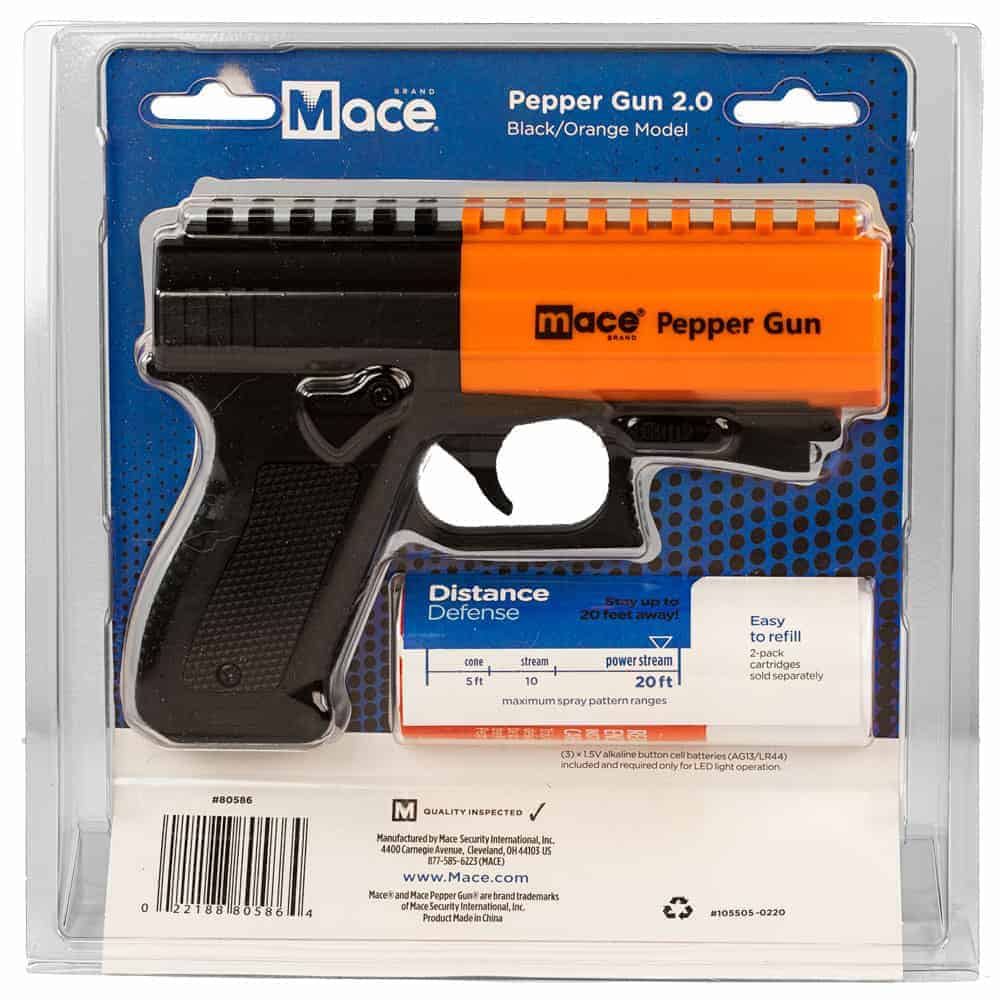 Mace Brand Pepper Gun 2.0 Includes OC Pepper Cartridge, Picatinny Rail, Water Practice Cartridge, and Dual Function LED | Advanced Safety Tech Mace Brand Pepper Gun 2.0 Includes Oc Pepper Cartridge, Picatinny Rail, Water Practice Cartridge, and Dual Function Led Advanced Safety Tech Mace Brand Pepper Gun 2.0 Includes Oc Pepper Cartridge, Picatinny Rail, Water Practice Cartridge, and Dual Function Led