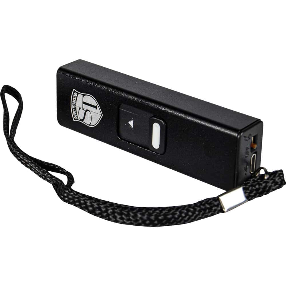 Black Slider Stun Gun with LED Flashlight USB Rechargeable Front View with Wrist Strap | Advanced Safety Tech Black Slider Stun Gun with Led Flashlight Usb Rechargeable Front View with Wrist Strap Advanced Safety Tech Black Slider Stun Gun with Led Flashlight Usb Rechargeable Front View with Wrist Strap