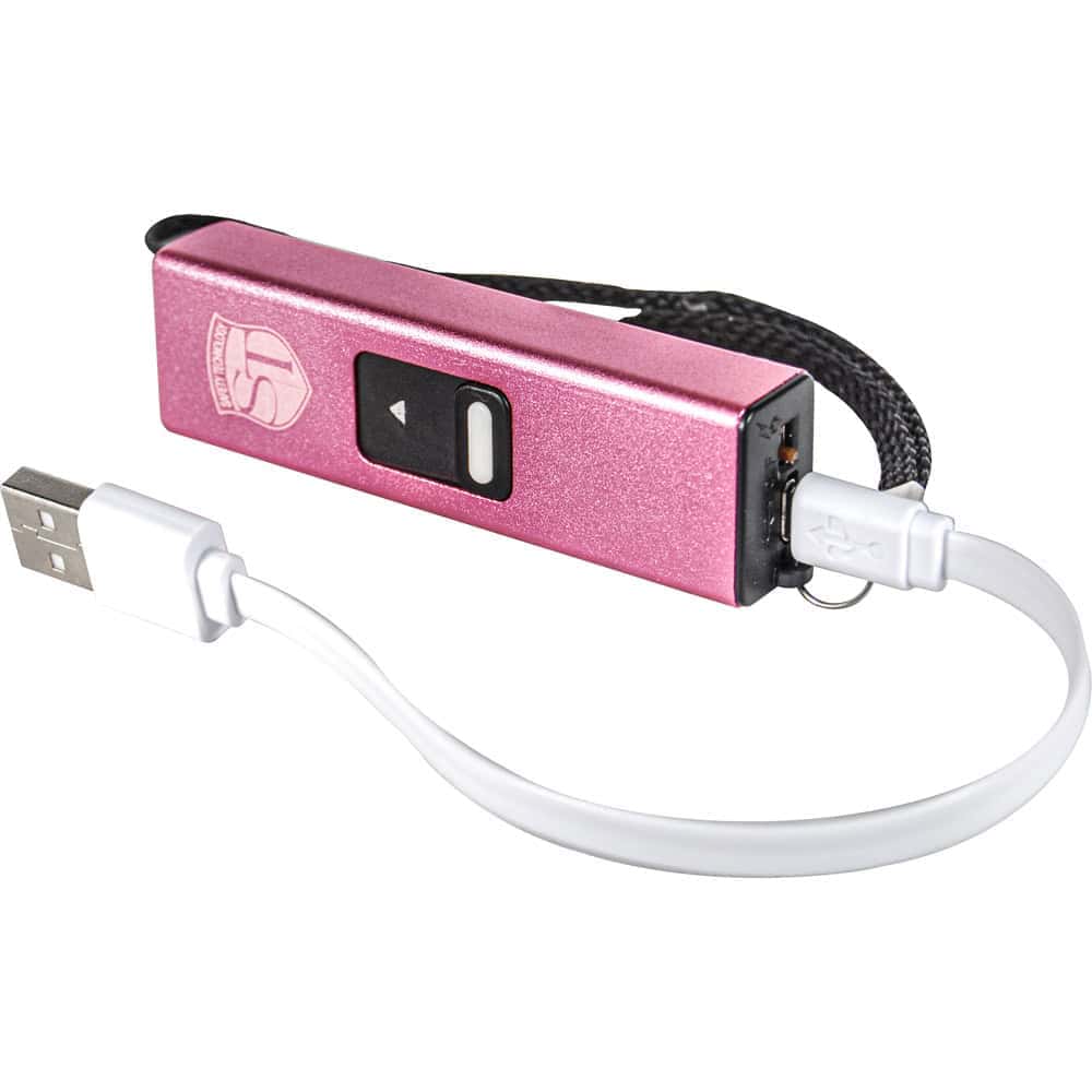 Pink Slider Stun Gun with LED Flashlight USB Rechargeable Front View with Wrist Strap and Charger | Advanced Safety Tech Pink Slider Stun Gun with Led Flashlight Usb Rechargeable Front View with Wrist Strap and Charger Advanced Safety Tech Pink Slider Stun Gun with Led Flashlight Usb Rechargeable Front View with Wrist Strap and Charger
