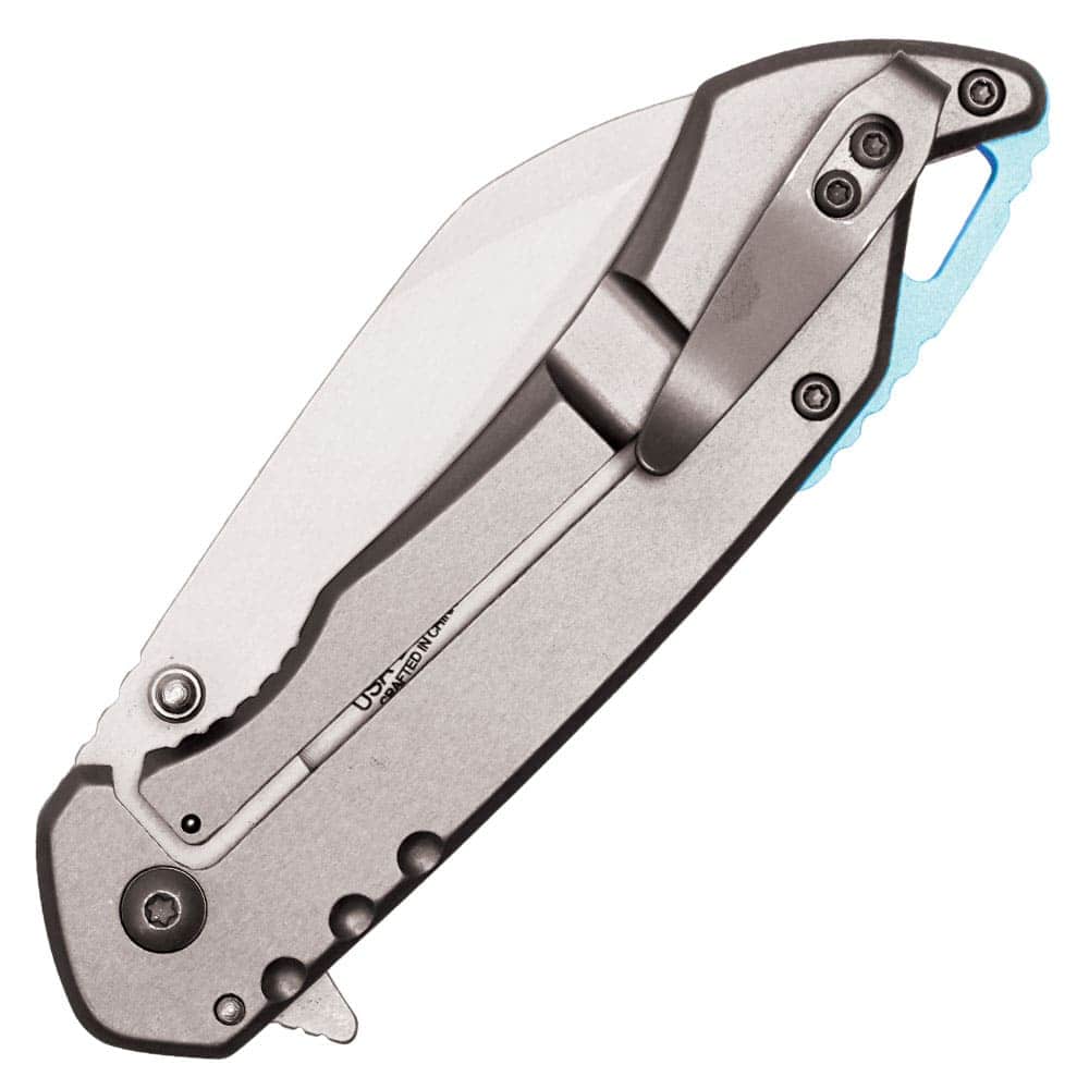 Silver Assisted Open Folding Pocket Knife with Handle Accents Closed with Belt Clip | Advanced Safety Tech Silver Assisted Open Folding Pocket Knife with Handle Accents Closed with Belt Clip Advanced Safety Tech Silver Assisted Open Folding Pocket Knife with Handle Accents Closed with Belt Clip