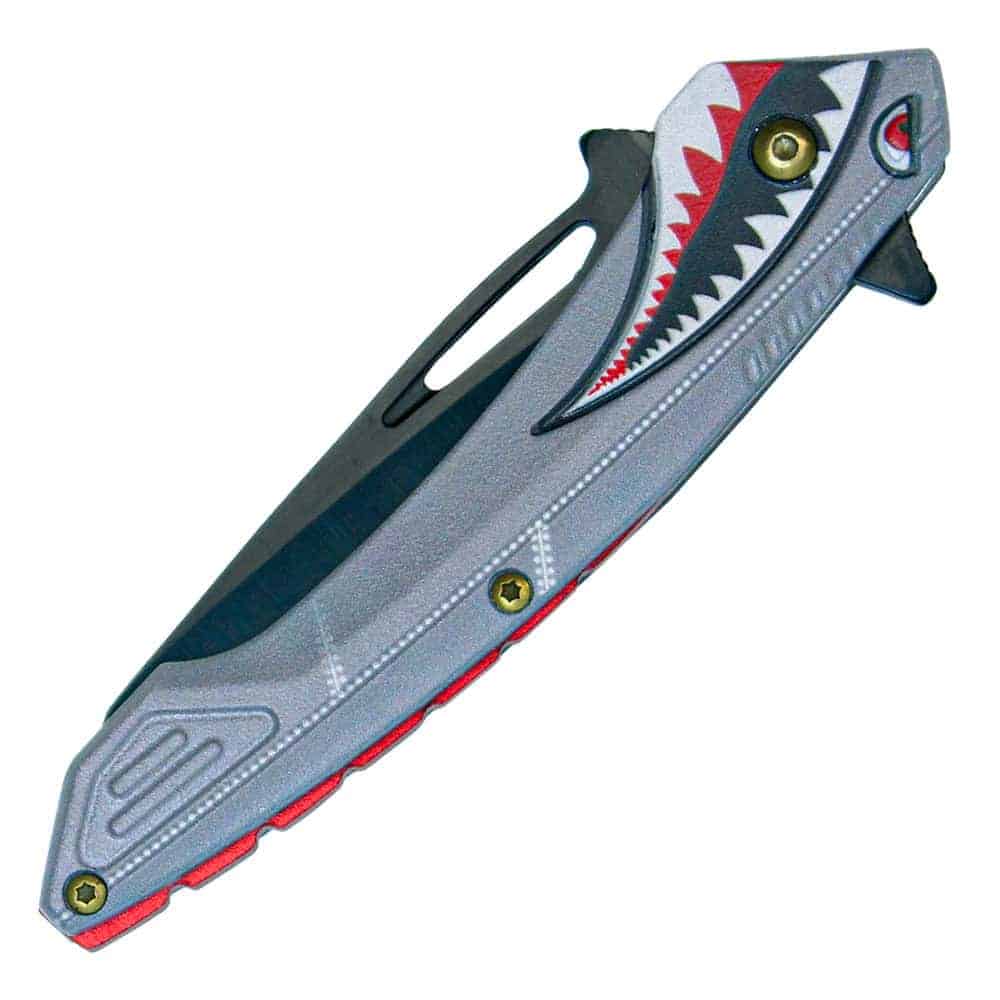 Assisted Open Folding Pocket Knife with Flying Shark Design Closed View | Advanced Safety Tech Assisted Open Folding Pocket Knife with Flying Shark Design Closed View Advanced Safety Tech Assisted Open Folding Pocket Knife with Flying Shark Design Closed View