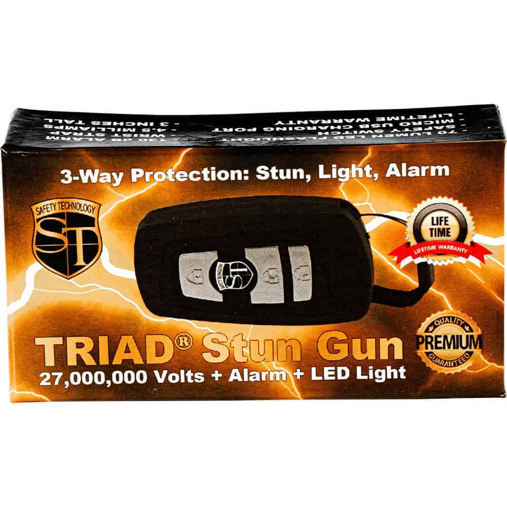Silver and Black Triad 27 Million Volt Key Fob Stun Gun Retail Box | Advanced Safety Tech Silver and Black Triad 27 Million Volt Key Fob Stun Gun Retail Box Advanced Safety Tech Silver and Black Triad 27 Million Volt Key Fob Stun Gun Retail Box